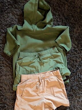 Abercrombie kids Green Hoodie and Beige Drawstring Shorts Set